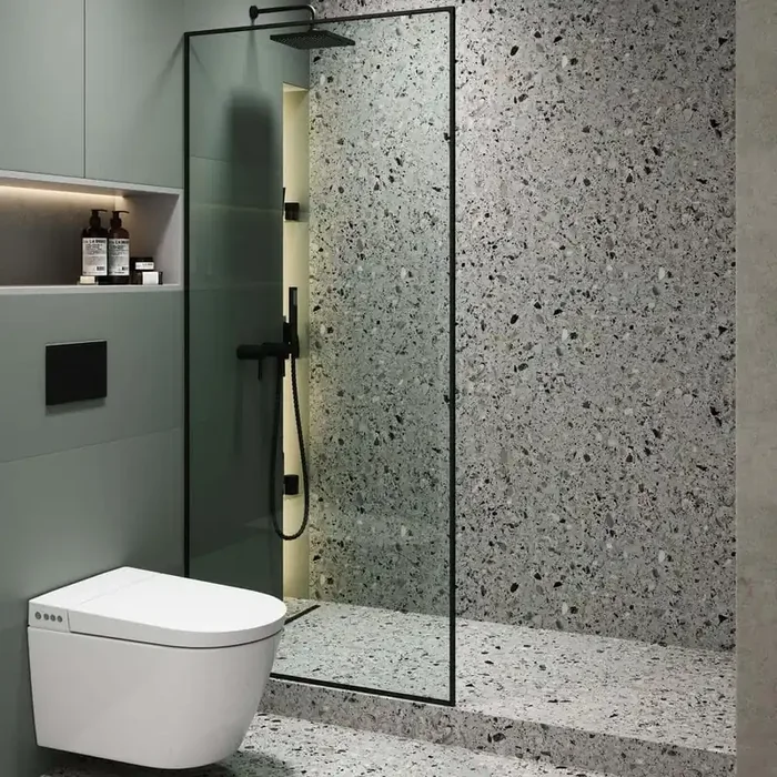 34 in. W x 74.25 in. H Fixed Full Frame Shower Door in Black Finish with Tempered Glass