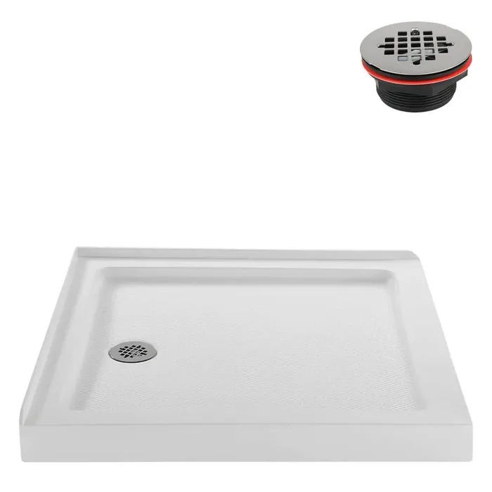 36 in. L x 36 in. W Corner Acrylic Shower Pan Base, Glossy White with Left Hand Drain, Drain Included