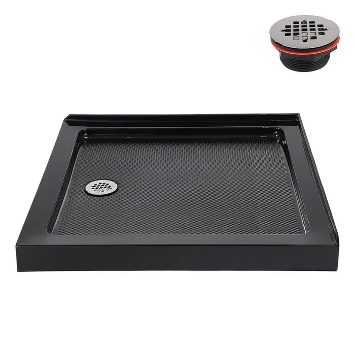 36 in. L x 36 in. W Corner Acrylic Shower Pan Base in Glossy Black w/ Left Hand Drain Drain Included
