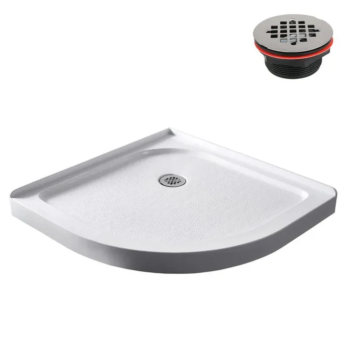 36 in. L x 36 in. W Corner Acrylic Shower Pan Base in Glossy White with Corner Drain, Drain Included