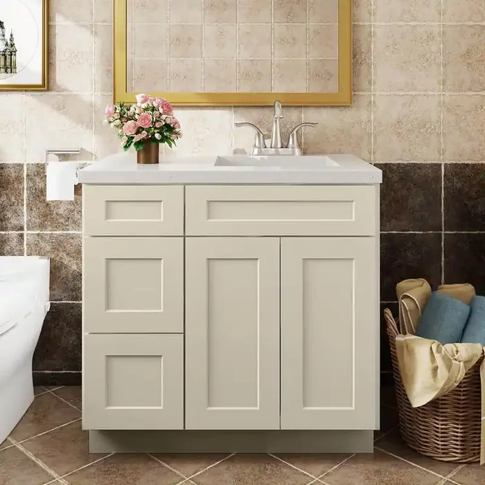 36 in. W x 21 in. D x 34.5 in. H in Shaker Antique White Plywood Ready to Assemble Vanity Sink Base Kitchen Cabinet