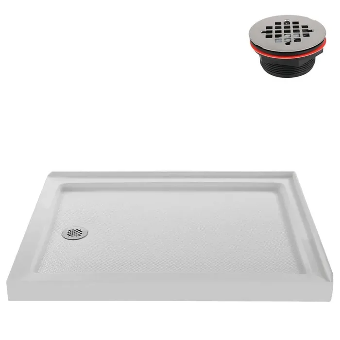 36 in. x 36 in. Alcove Acrylic Shower Pan Base in Matte Marble with Center Drain Included