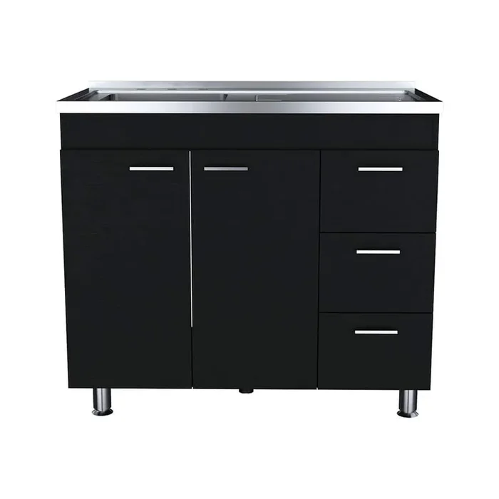 39in.Wx20.7in.Dx35.4in.H Utility Kitchen Base Cabinet in Black with Ready to Assemble 3-Drawers,Double Door&4-Legs