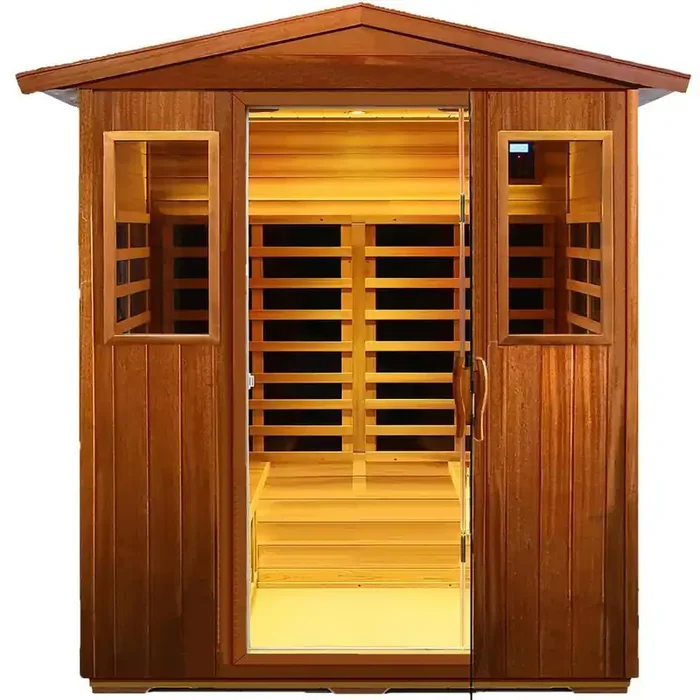 4-Person Outdoor Meliaceae Infrared Sauna with LED Reading Light