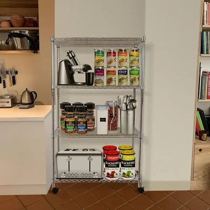 4-Tier Heavy Duty Storage Shelving Unit, Height Adjustable for Kitchen in Silver