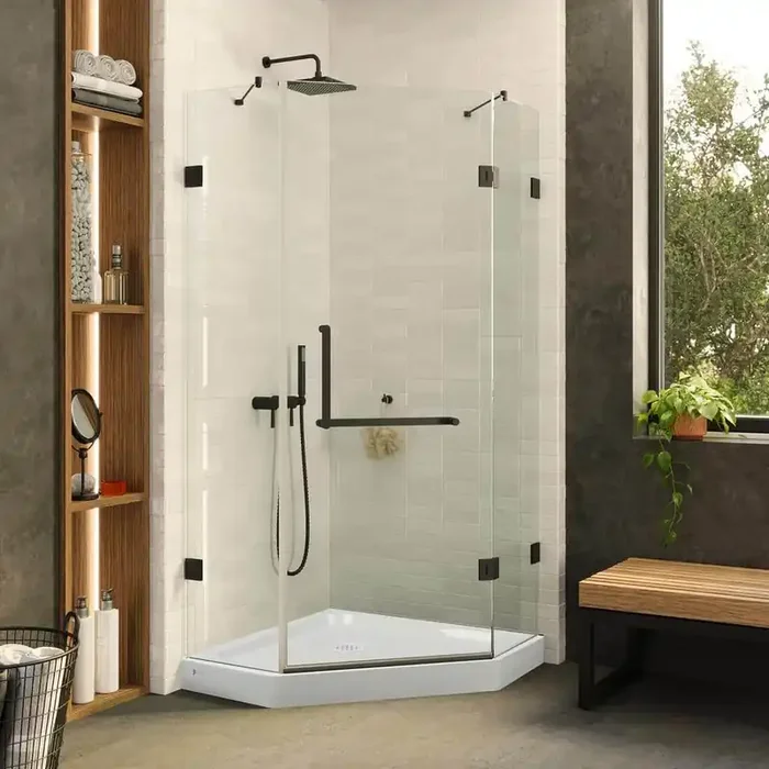 40 in. W x 40 in. D x 74 in. H Neo Angle Pivot Frameless Corner Shower Enclosure in Black Finish