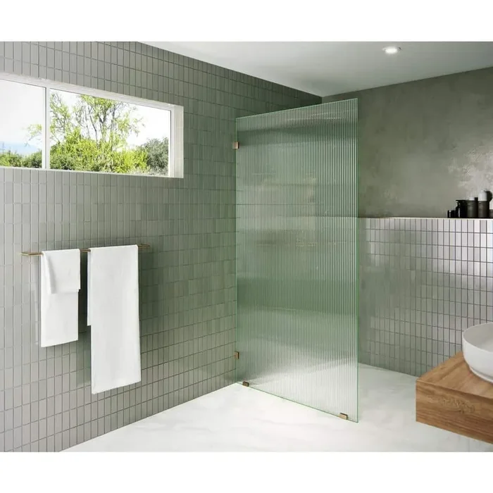 40 in. W x 78 in. H Fixed Single Panel Frameless Shower Door in Brushed Bronze with Fluted Frosted Glass
