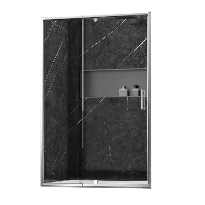 44 in. to 48 in. W x 71 in. H Pivot Semi-Frameless Shower Door in Brushed Nickel with Tempered Glass