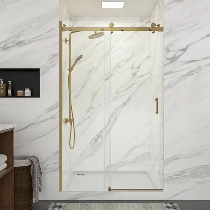 48-48 4/5 in. W x 76 in. H Gold Sliding Frameless Shower Doors with 5/16 in. (8mm) Clear Tempered Glass
