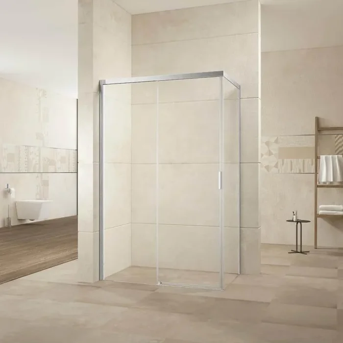 48 in. H x 34 in. W x 76 in. H Sliding Semi-Frameless Shower Door Enclosure with Handle in Brushed Nickel
