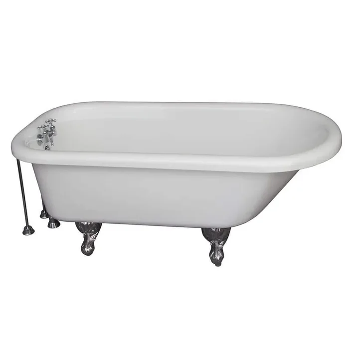 5.6 ft. Acrylic Ball and Claw Feet Roll Top Tub in White with Polished Chrome Accessories
