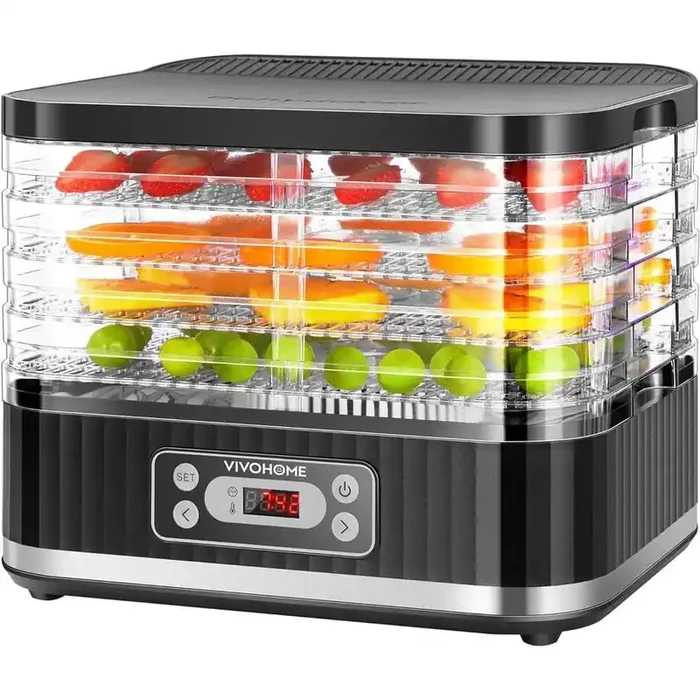 5-Tray Electric Black Food Dehydrator with Digital Timer and Temperature Control