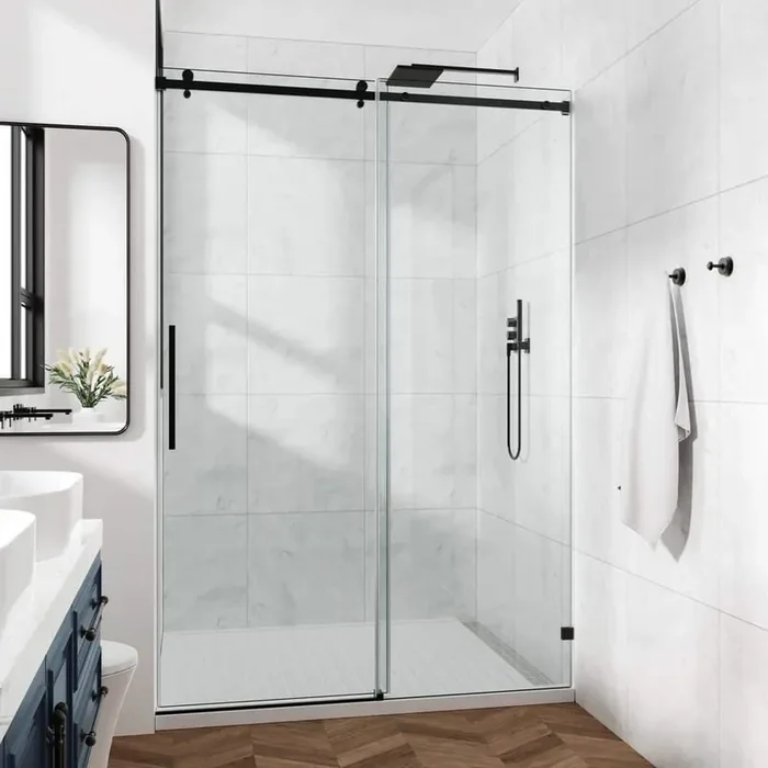 50-54 in. W x 76 in. H Sliding Frameless Shower Door in Matte Black with Clear Glass