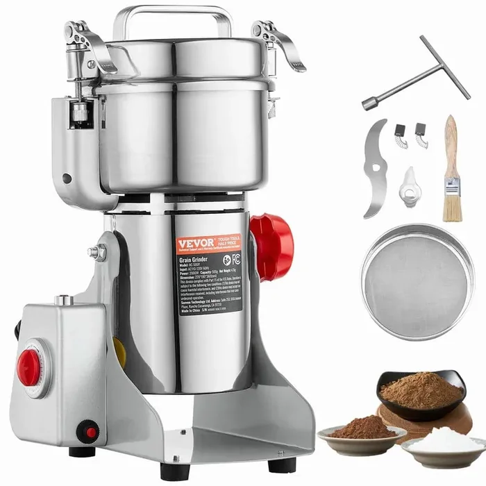 500g Electric Grain Mill Grinder, High Speed 2000-Watt Commercial Grinders, Stainless Steel Pulverize Powder Machine