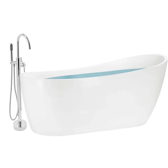 53.9 in. Fiberglass Flatbottom Freestanding Bathtub with Tub Filler Combo in Glossy White