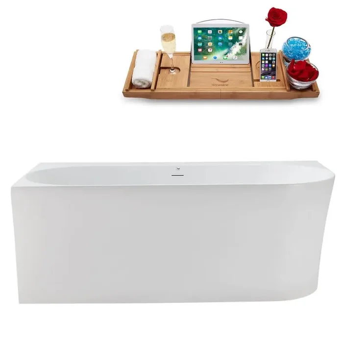 55 in. x 30 in. Acrylic Freestanding Soaking Bathtub in Glossy White with Brushed Brass Drain