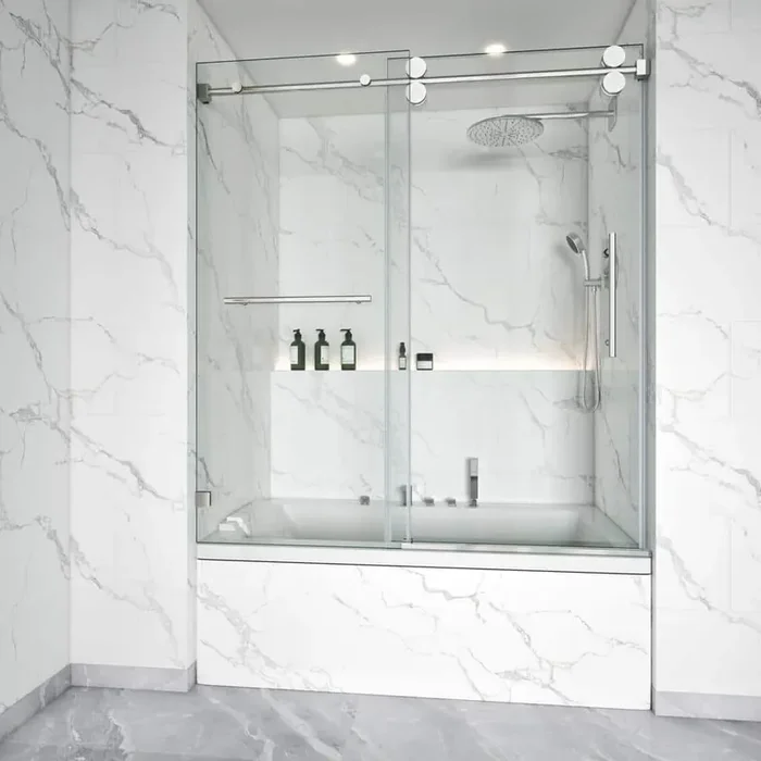 56-60.5 in. W x 60 in. H Single Sliding Frameless Tub Door in Chrome with 3/8 in. Clear Tempered Glass