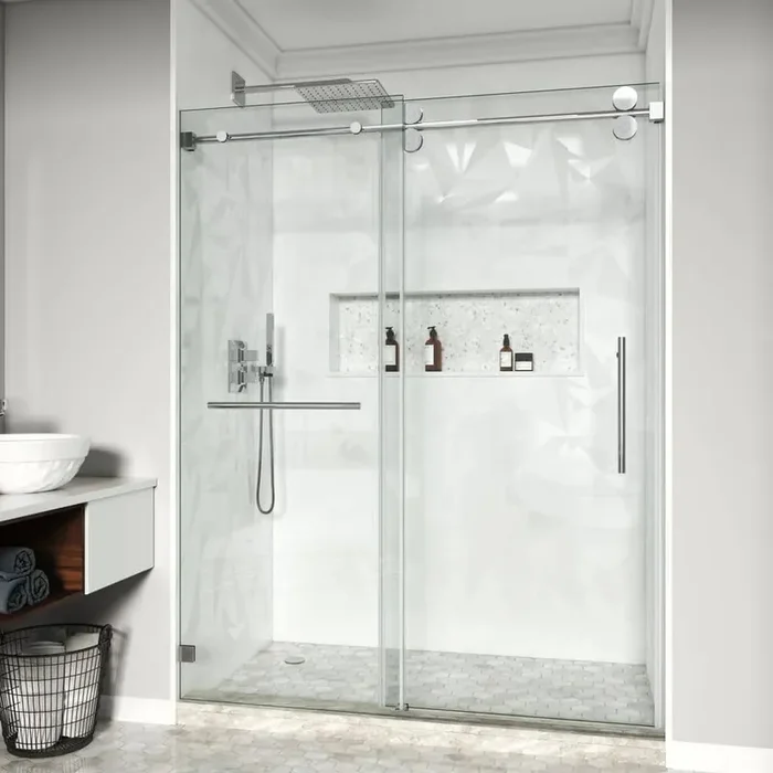 56-60.5 in. W x 76 in. H Single Sliding Frameless Shower Door in Chrome with 3/8 in. Clear Tempered Glass