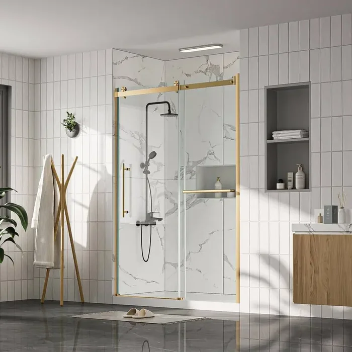 56-60 in. W x 75 in. H Brushed Gold Frameless Sliding Shower Door with Magnetic Door to Reduce Noise When Closing