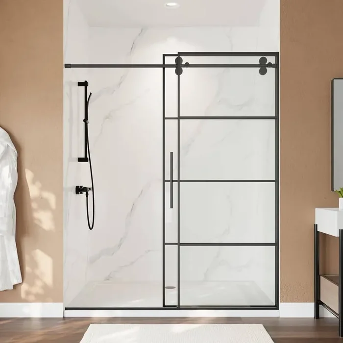56 to 60 in.W x 72 in.H Framedless Single Sliding Shower Door in Matte Black with 5/16 in.(8 mm) Tempered Clear Glass