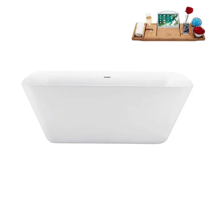 59 in. x 28 in. Acrylic Freestanding Soaking Bathtub in Glossy White with Brushed Brass Drain