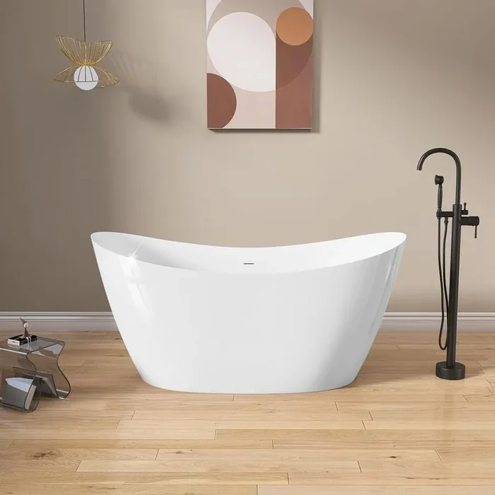 59 in. x 29.5 in. Free Standing Deep Soaking Double Slipper Alone Bath Tub Oval Acrylic Freestanding Bathtubs in White