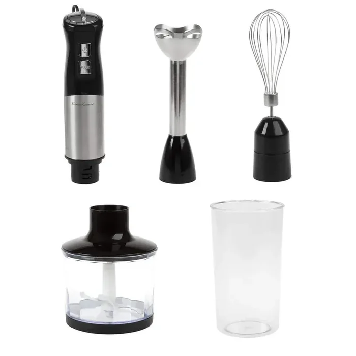 6-Speed 4-in-1 Black Immersion Blender with Chopper and Whisk Attachment