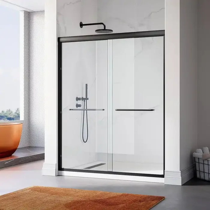 60 in. L x 32 in. W x 76 in. H Alcove Shower Kit with Sliding Semi Frameless Shower Door and Shower Pan