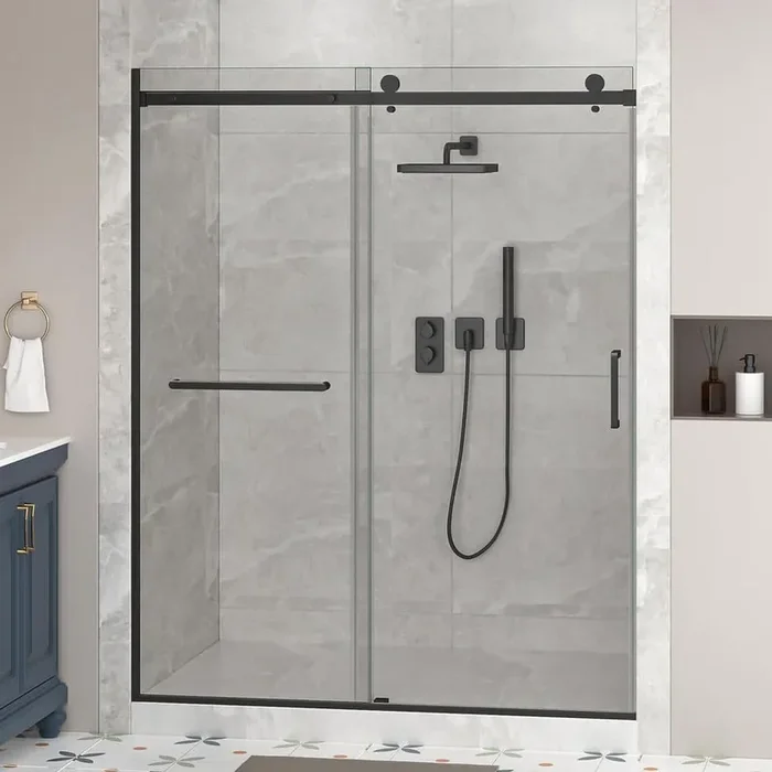 60 in. W x 75 in. H Sliding Framed Shower Door in Matte Black With 5/16 in. (8 mm) Clear Glass