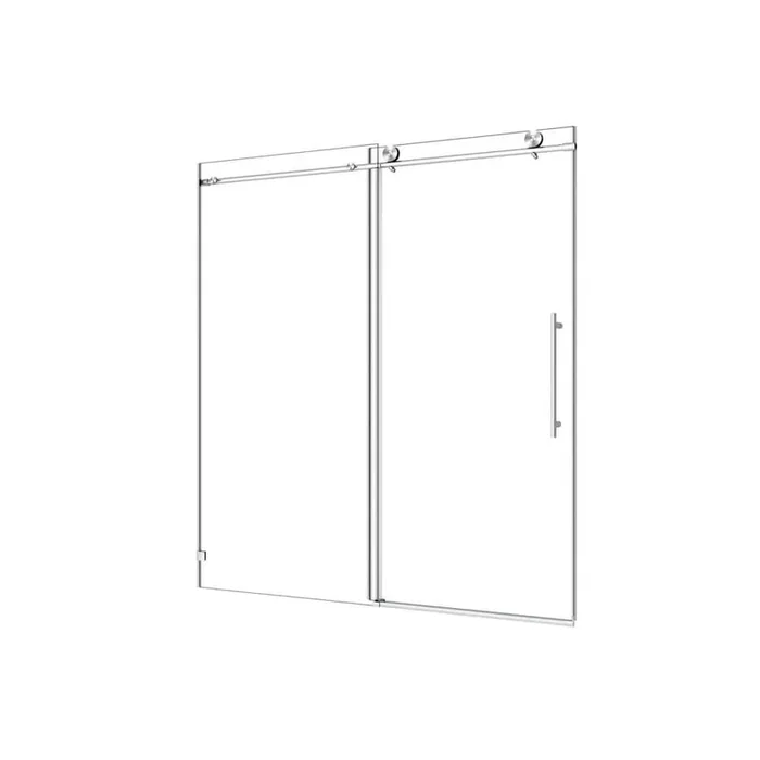 60 in. W x 76 in. H Sliding Frameless Shower Door in Brushed Nickel Finish with Tempered Glass