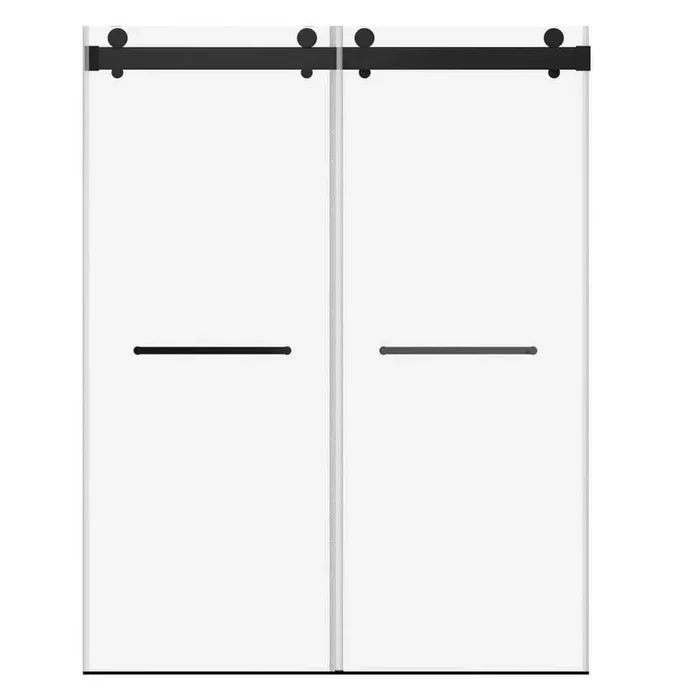 60 in. W. x 79 in. H x 0.38 in. D Frameless Double Sliding Shower in Matte Black Finish with Tempered Glass