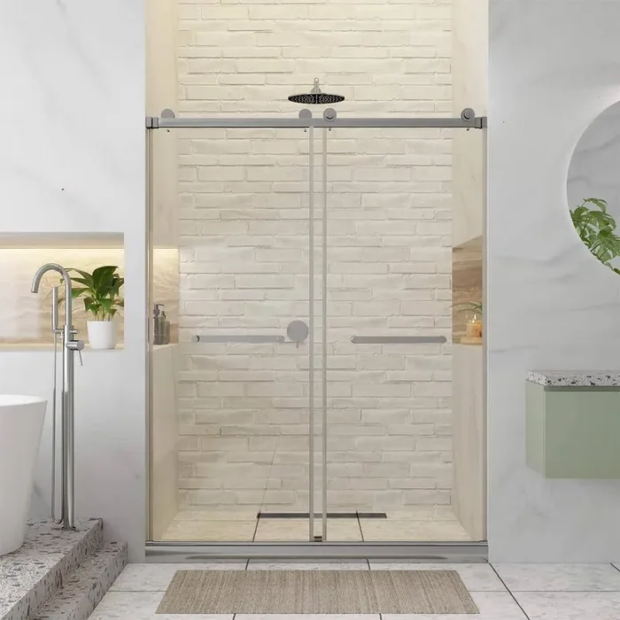 60 in. W x 80 in. H Double Sliding Frameless Shower Door in Polished Chrome Finish with Tempered Clear Glass