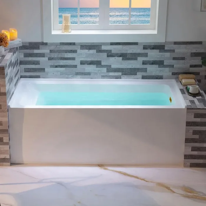 60 in. x 30 in. Soaking Bathtub with Right Drain in White/Brushed Gold