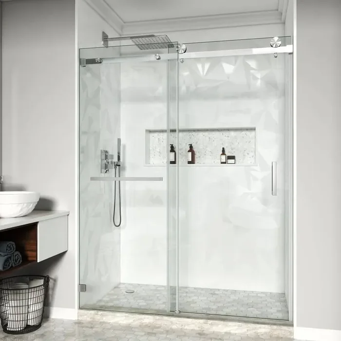 61-66.5 in. W x 76 in. H Single Sliding Frameless Shower Door in Brushed Nickel with 3/8 in. Clear Tempered Glass