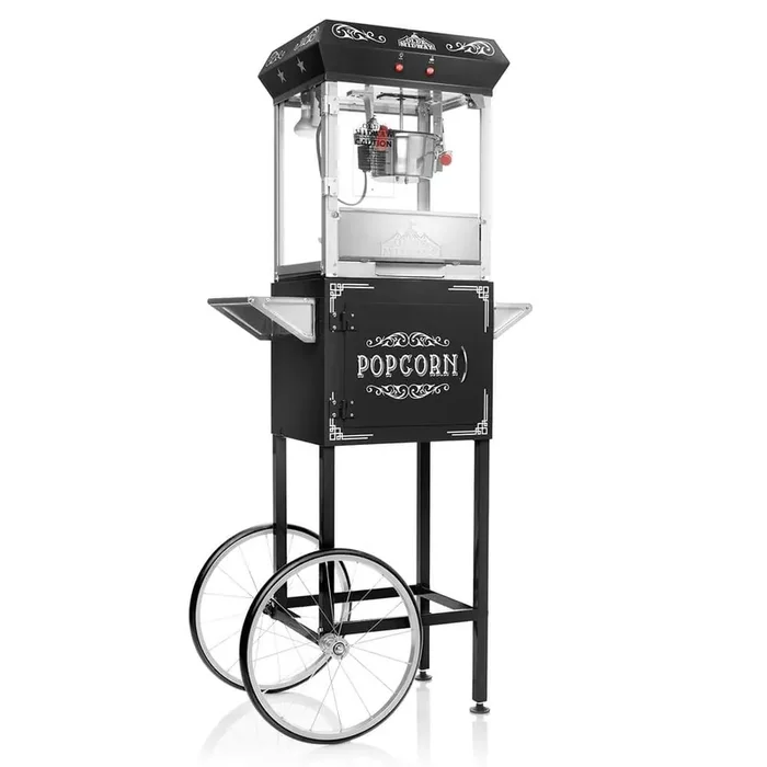 640 W 6 oz. Black Vintage Style Popcorn Machine with Cart