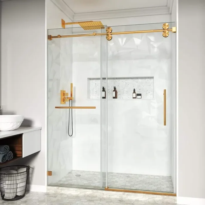 66-72.5 in. W x 76 in. H Single Sliding Frameless Shower Door in Brushed Gold with 3/8 in. Clear Tempered Glass