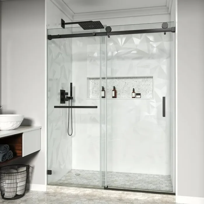 66-72.5 in. W x 76 in. H Single Sliding Frameless Shower Door in Matte Black with 3/8 in. Clear Tempered Glass