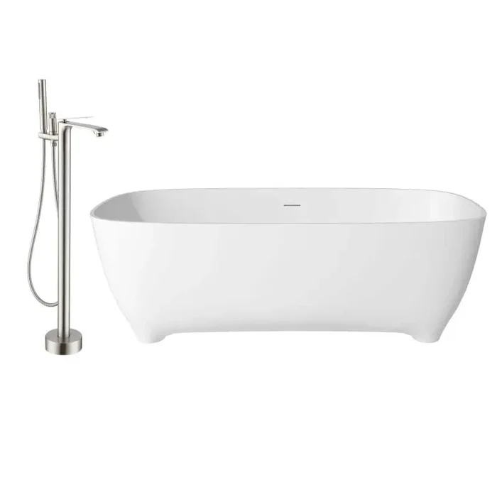 66.93 in. x 29.53 in. Soaking Non-Whirlpool Flatbottom Bathtub with Center Drain and Shower Faucet in Matte White