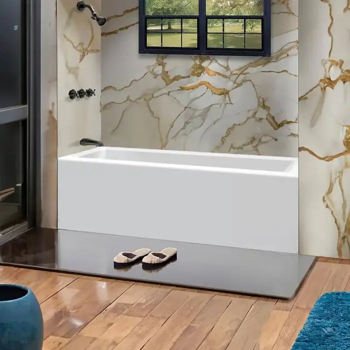 66 in. x 36 in. Acrylic Rectangular Apron Front Soaking Bathtub with Left Drain in White