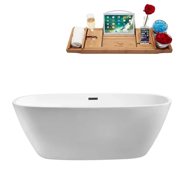 67 in. Acrylic Flatbottom Non-Whirlpool Bathtub in Glossy White with Brushed Gun Metal Drain and Overflow Cover