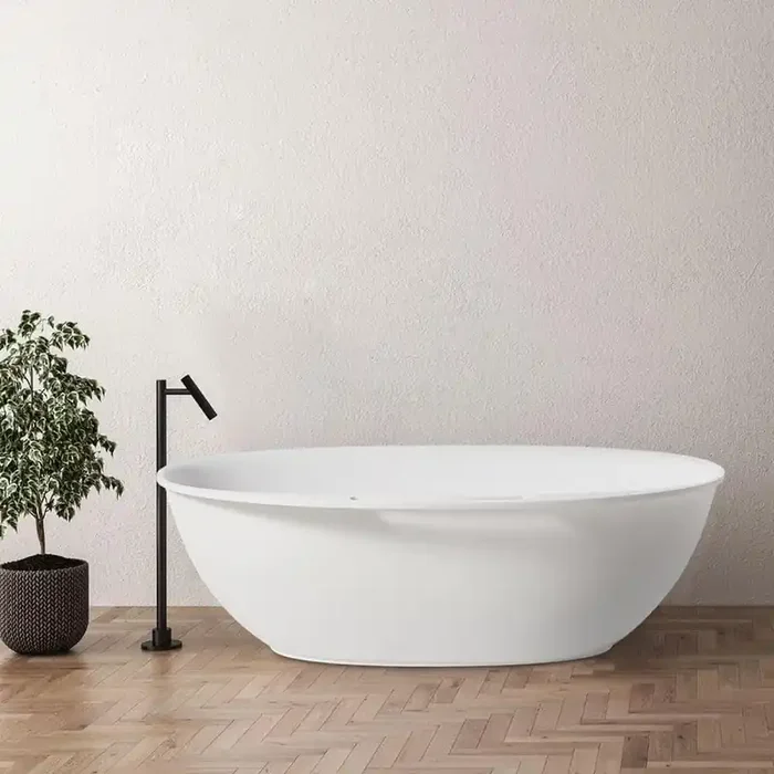 67 in. Soaking Stone Resin Composite Towel Solid Surface Flatbottom Non-Whirlpool Bathtub in White