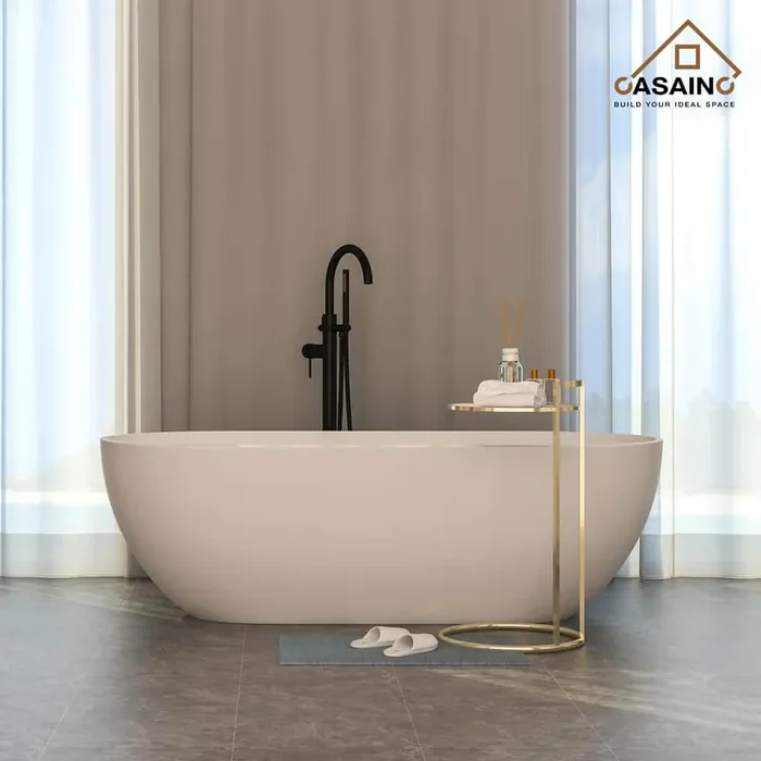 69 in. x 22 in. Solid Surface Stone Resin Stand Alone Freestanding Soaking Bathtub in Matte White with Center Drain