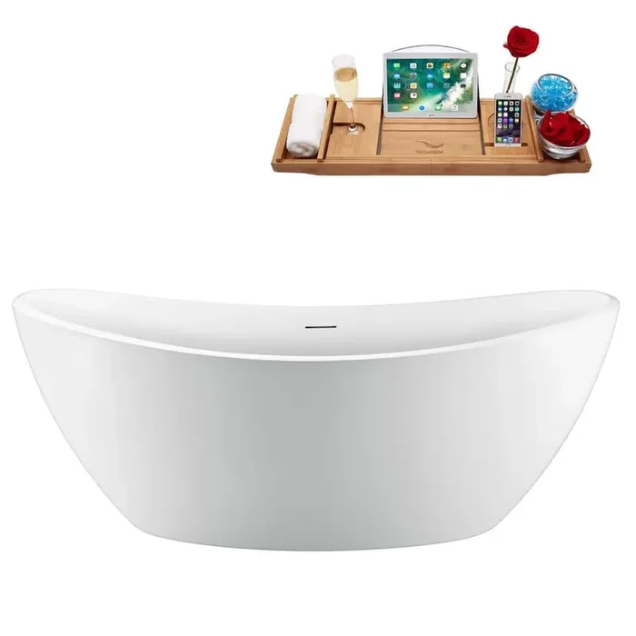 75 in. Acrylic Flatbottom Freestanding Bathtub in Glossy White with Brushed Nickel Drain