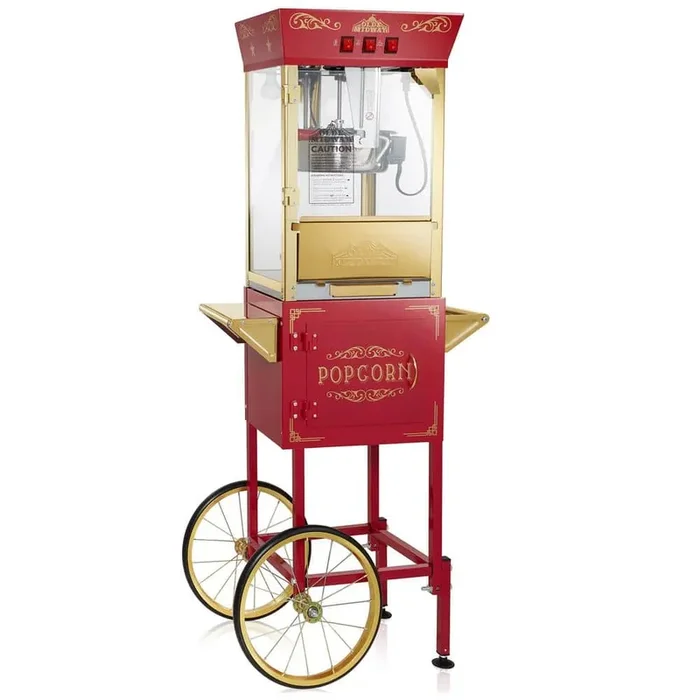 850 W 10 oz. Cream Movie Theater-Style Countertop Popcorn Machine with Cart