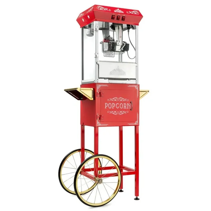850 W 8 oz. Red Vintage Style Popcorn Machine with Cart