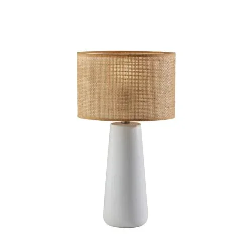 Adesso Sheffield Table Lamp White With Rattan Drum Shade (3731-02)