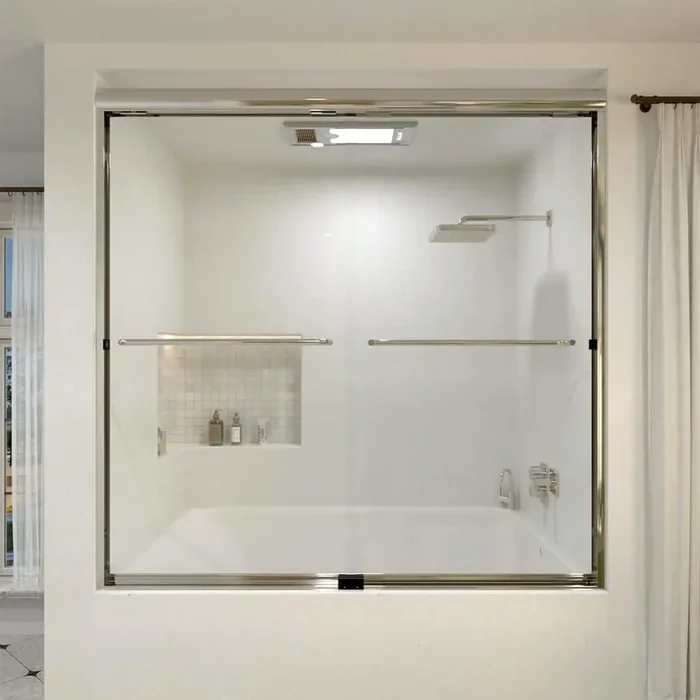 Akoasm 60 in. W x 56 in. H Sliding Bath Tub Door in Semi Frameless in Chrome with Clear Glass