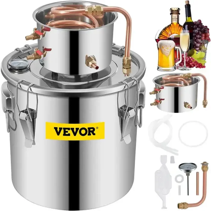 Alcohol Still 8 Gal. Stainless Steel Water Alcohol Distiller Home Brewing Kit Build-in Thermometer for DIY Wine