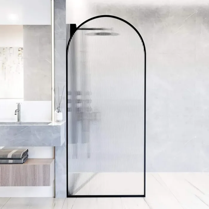 Arden 34 in. W x 78 in. H Framed Fixed Shower Screen Door in Matte Black with 3/8 in. (10mm) Fluted Glass