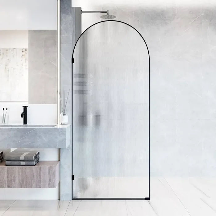 Arden 34 in. W x 78 in. H Framed Fixed Shower Screen in Matte Black with 3/8 in. (10mm) Fluted Glass